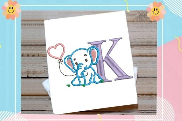 K Letter Cute Elephant Decor