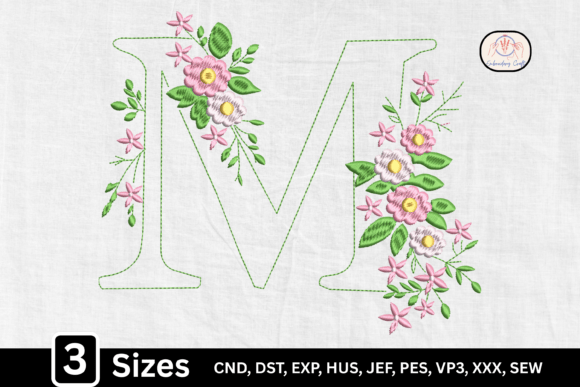 Line Art Floral Monogram M Letter