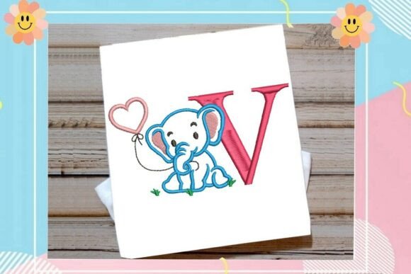 V Letter Cute Elephant Decor